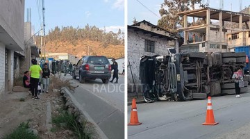 Camión repartidor de gaseosas sufre volcadura en Tamburco